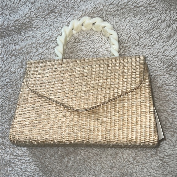 d’margeaux New York Tan and Cream Mini Bag Purse with Basket-Weave Design - Picture 1 of 15